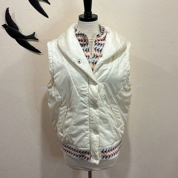 Vintage 90's Andy Johns Cream Puffer Vest With Knit Trim - L - Picture 3 of 7